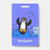 Badge Illustration de dessin animé de manchot sautant he (Arrière)