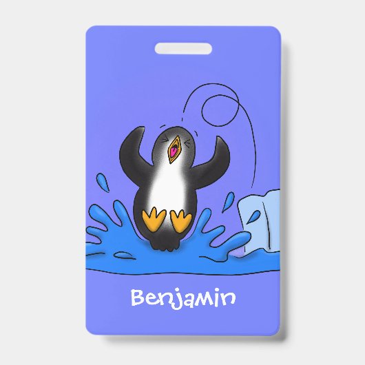 Badge Illustration de dessin animé de manchot sautant he (Avant)