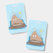 Badge Illustration de dessin animé de morse heureux drôl (Avant & arrière)