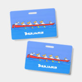 Badge Illustration de dessin animé de pélicans drôles fa (Avant & arrière)