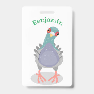 Badge Illustration de dessin animé de pigeon curieux drô