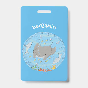 Badge Illustration de dessin animé de raie manta mignonn