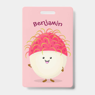 Badge Illustration de dessin animé de ramboutan rose mig