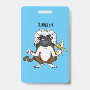 Badge Illustration de dessin animé de singe tamarin à tê
