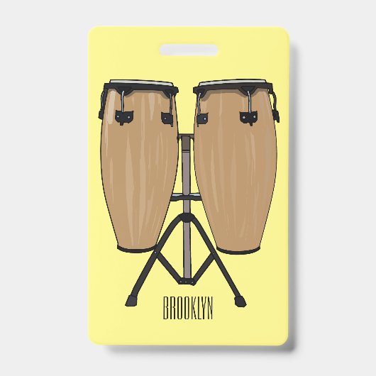 Badge Illustration de dessin animé de tambour bongo (Avant)