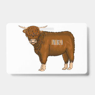 Badge Illustration de dessin animé de vache des Highland