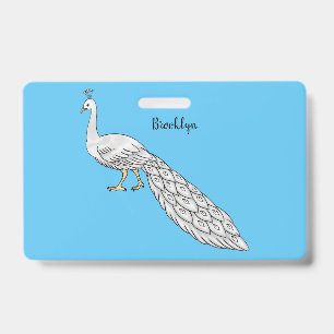 Badge Illustration de dessin animé d'oiseau paon blanc