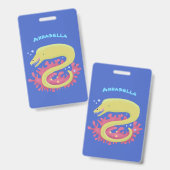 Badge Illustration de dessin animé drôle d'anguille vert (Avant & arrière)