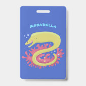 Badge Illustration de dessin animé drôle d'anguille vert (Arrière)