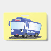 Badge Illustration de dessin animé d'un bus moderne bleu (Arrière)
