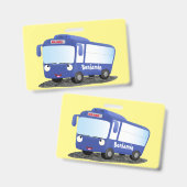 Badge Illustration de dessin animé d'un bus moderne bleu (Avant & arrière)