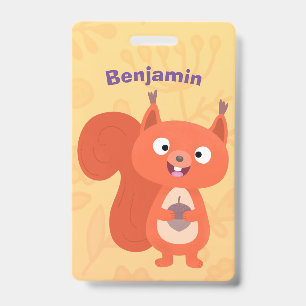 Badge Illustration de dessin animé d'un écureuil rouge m