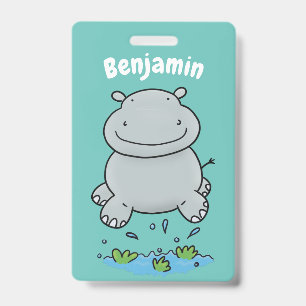 Badge Illustration de dessin animé d'un hippopotame mign