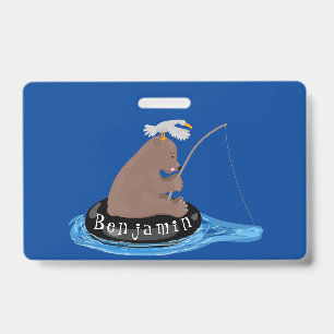 Badge Illustration de dessin animé d'un ours mignon pêch