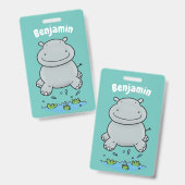 Badge Illustration de saut en hippo mignon (Recto et verso)