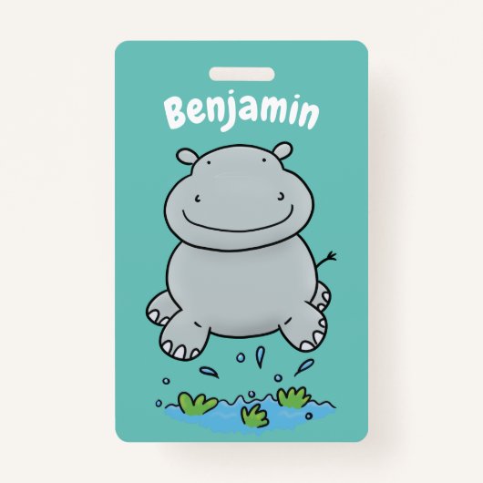 Badge Illustration de saut en hippo mignon (Devant)