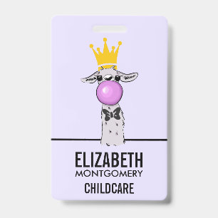 Badge Illustration drôle de lama soufflant une bulle ros