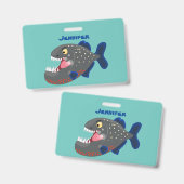 Badge Illustration drôle de piranha affamée (Recto et verso)