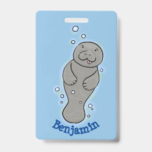 Badge Illustration d'un bébé lamantin mignon avec des bu