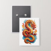 Badge Illustration Fiery Dragon Rouge Chinois (Recto/Verso)