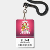 Badge Illustration graphique moderne de Noël rouge (Face avec cordon)