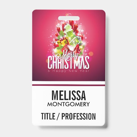 Badge Illustration graphique moderne de Noël rouge (Face)