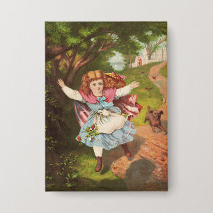 Badge Illustration lithographique d'une petite fille et
