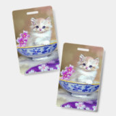 Badge Illustration vintage de chaton blanc (Avant & arrière)