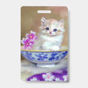 Badge Illustration vintage de chaton blanc
