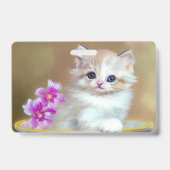 Badge Illustration vintage de chaton blanc (Arrière)