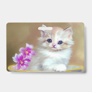 Badge Illustration vintage de chaton blanc