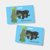 Badge Image de dessin animé de chat en panthère noire ja (Avant & arrière)