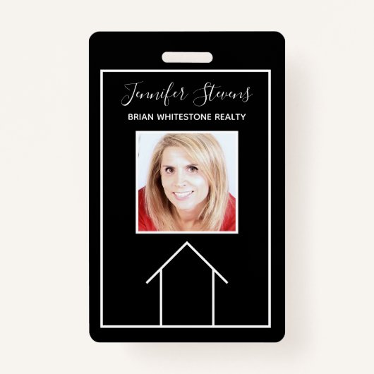 Badge Immobilier Maison Noir Blanc Personnalisé Réalisat (Devant)