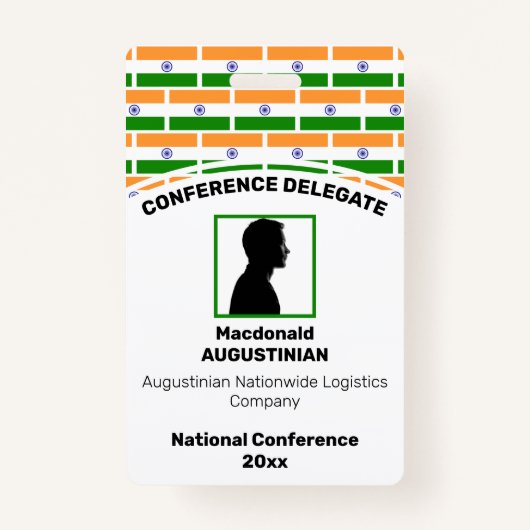 Badge INDIA FLAG Customisé Logo Identifiant photo Nom (Devant)