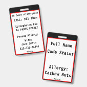 Badge Indicateur d'insigne d'urgence Médicale Informatio (Recto et verso)