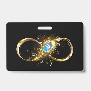 Badge Infini avec plume de paon dorée