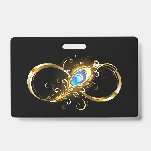 Badge Infini avec plume de paon dorée (Avant)