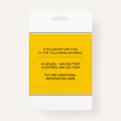 Badge Infirmière autorisée jaune modèle photo (Dos)