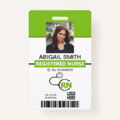 Badge Infirmière autorisée modèle photo vert de chaux RN (Devant)