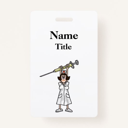 Badge Infirmière caricature avec seringue Insigne Custom (Devant)