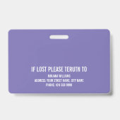 Badge Infirmière de la salle d'urgence tons violets modè (Back)