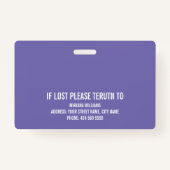 Badge Infirmière de la salle d'urgence tons violets modè (Dos)