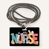 Badge Infirmière de Pâques Stethoscope Lapin Oeufs lapin (Devant avec lanière)