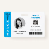 Badge Infirmière de soins aux aînés ID bleu modèle photo (Devant)