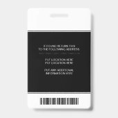 Badge Infirmière diplômée caducée noir et blanc photo ID (Arrière)