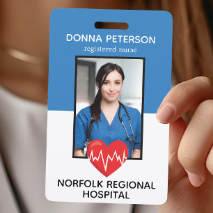 Badge Infirmière diplômée ID médical bleu avec photo de