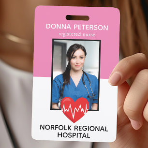 Badge Infirmière diplômée ID médical rose photo travail