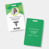 Badge Infirmière Diplômée Photo d'Identification Verte G (Avant & arrière)