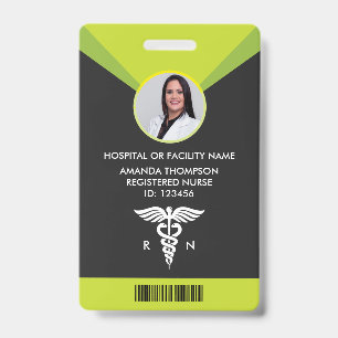 Badge Infirmière diplômée Photo ID vert géométrique mode