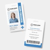Badge Infirmière diplômée RN Photo & Code-barres bleu (Avant & arrière)